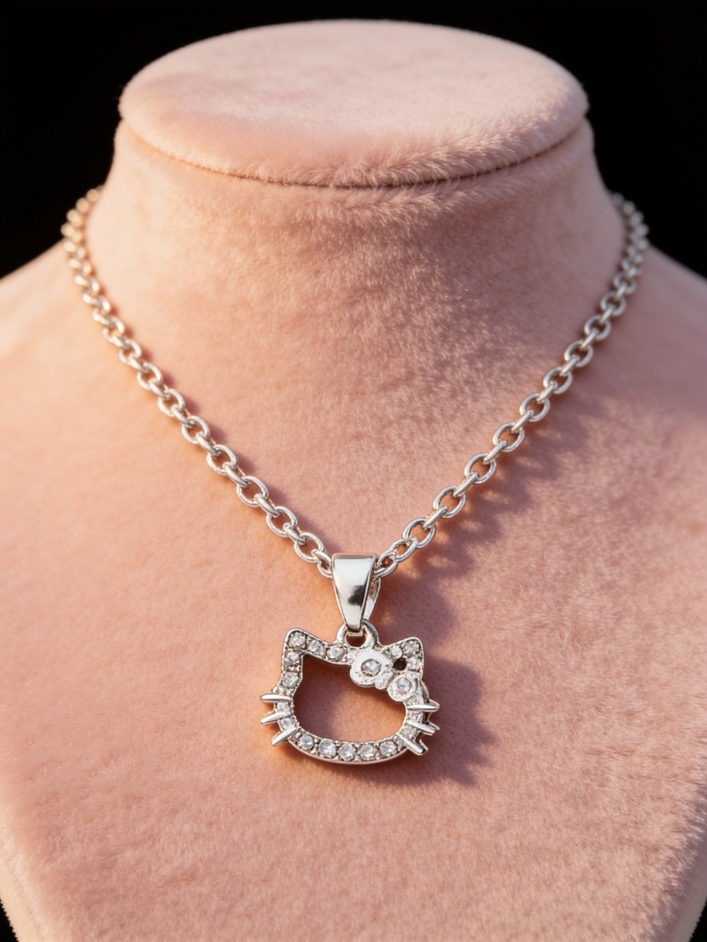 Silver Crystal Cat Pendant Necklace - Sparkling Kitty Charm